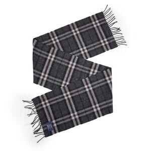 Johnstons of Elgin 100% Lambswool Plaid Scarf Gray Burgundy Made in Scotland